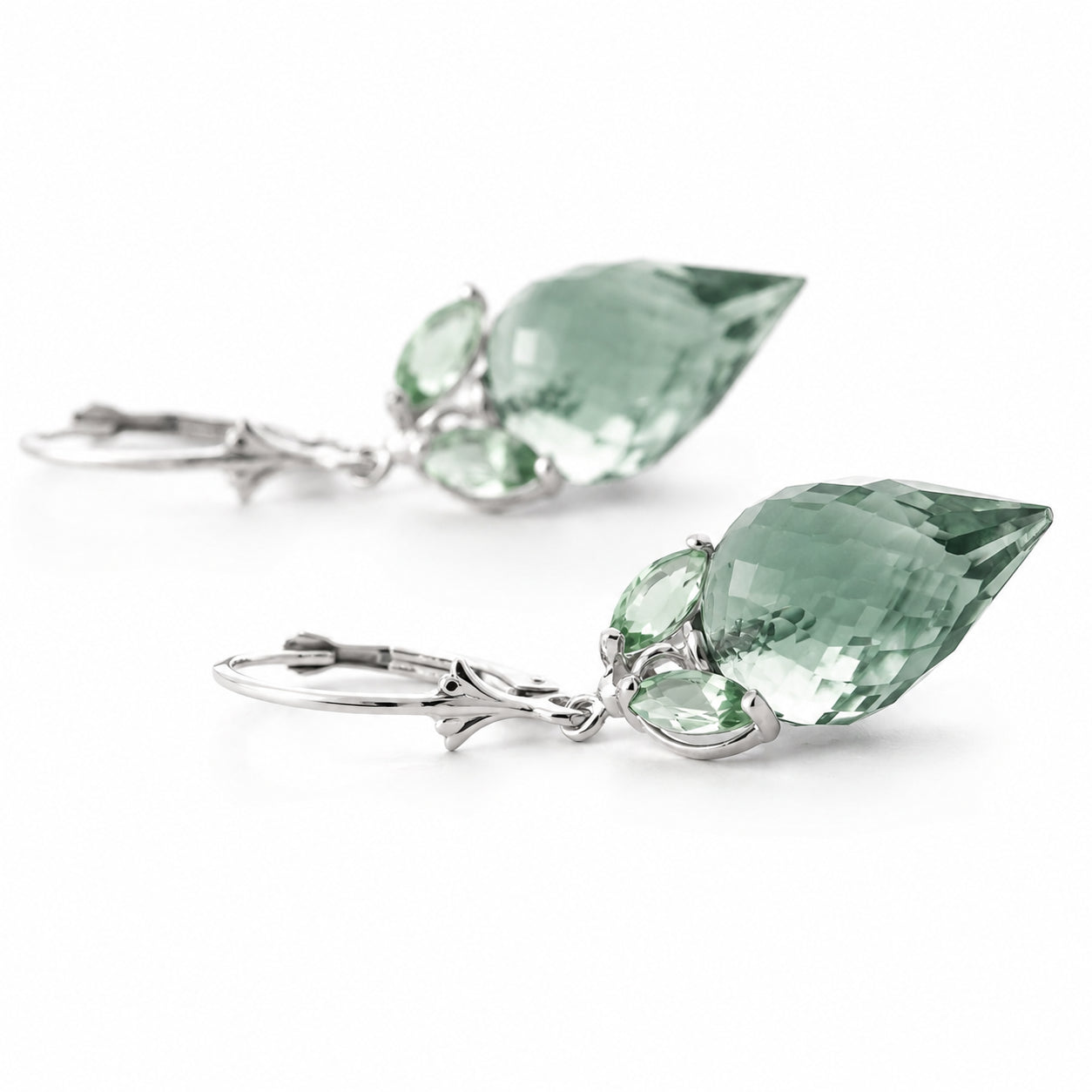 White Gold Earrings Emerald 10K — Ornella