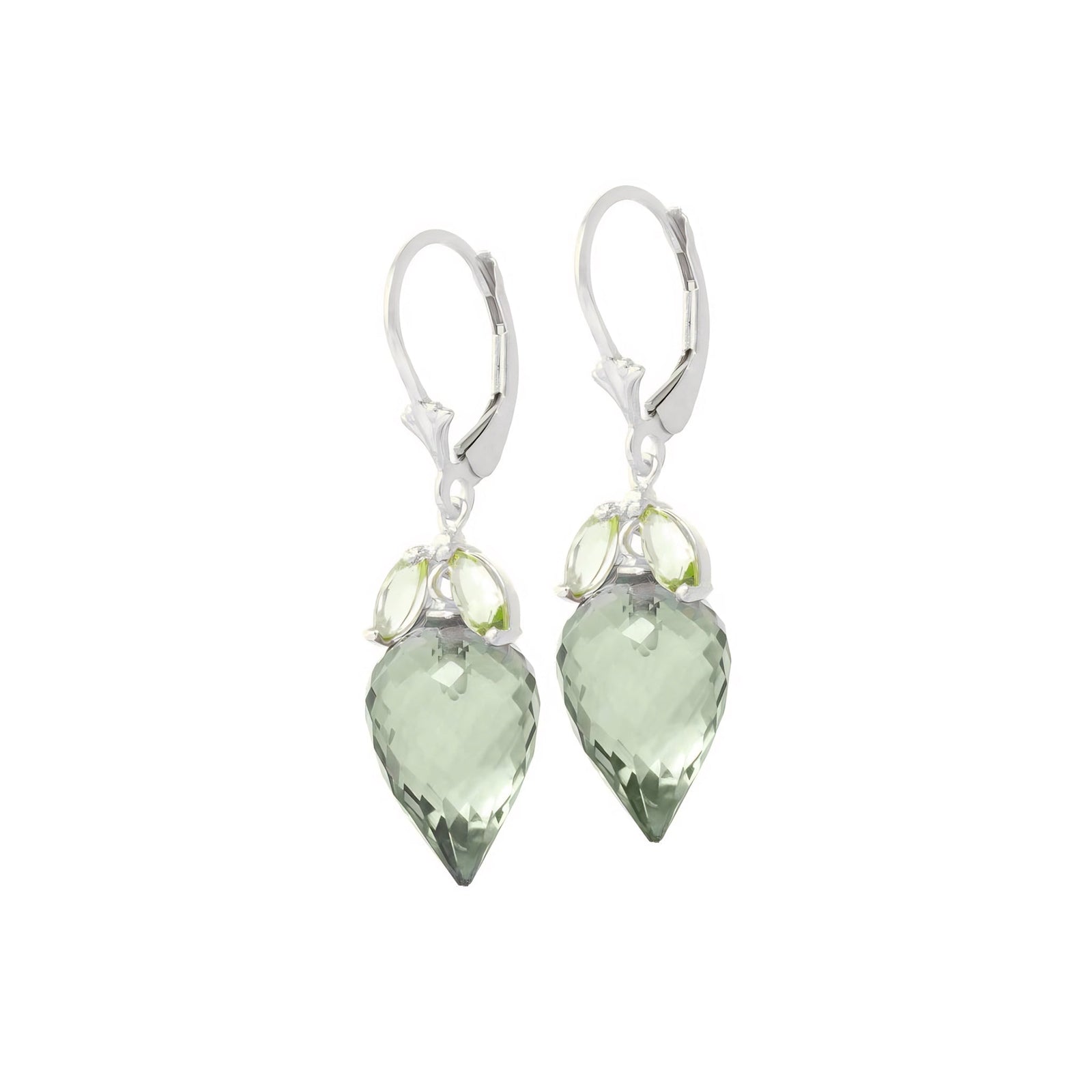 White Gold Earrings Green Amethyst 10K — Ornella