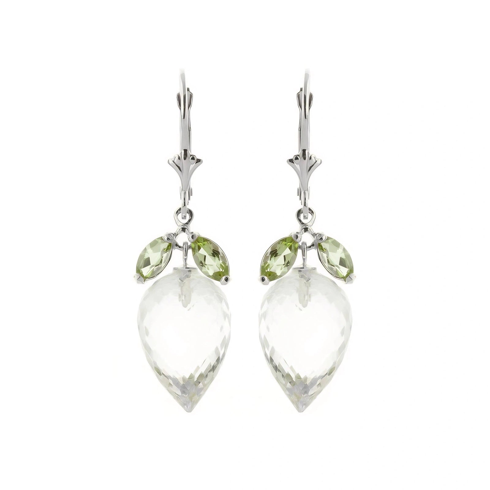 White Gold Earrings Green Amethyst 10K — Ornella
