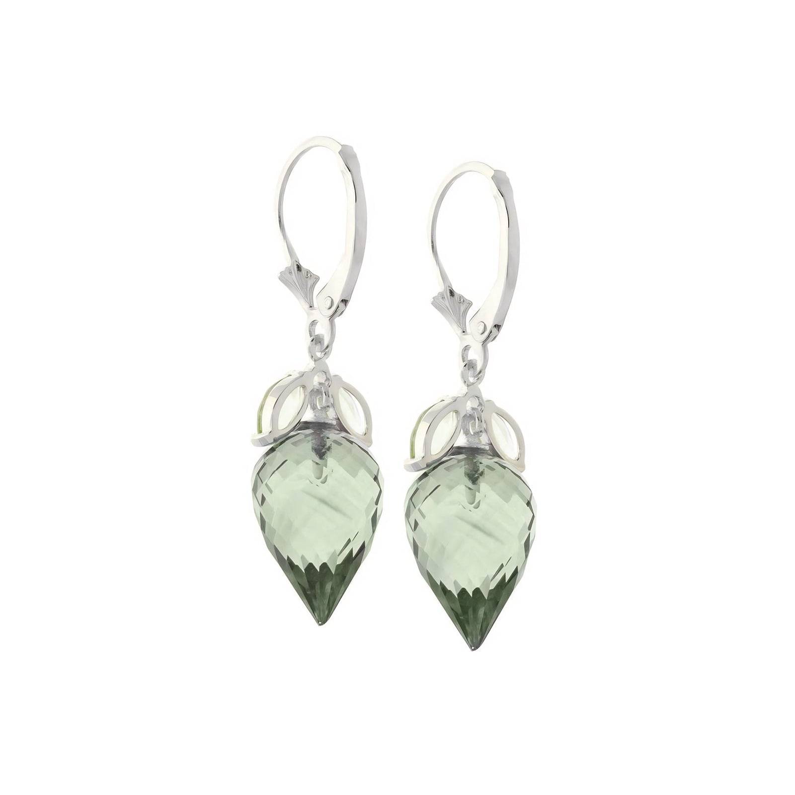 White Gold Earrings Green Amethyst 10K — Ornella