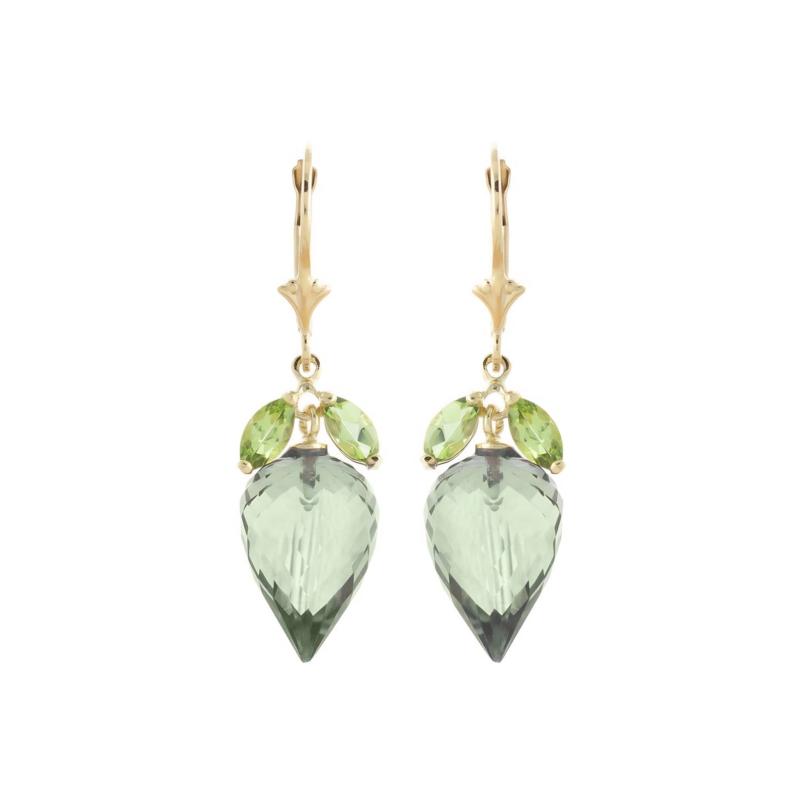 Yellow Gold Earrings Green Amethyst 10K — Ornella