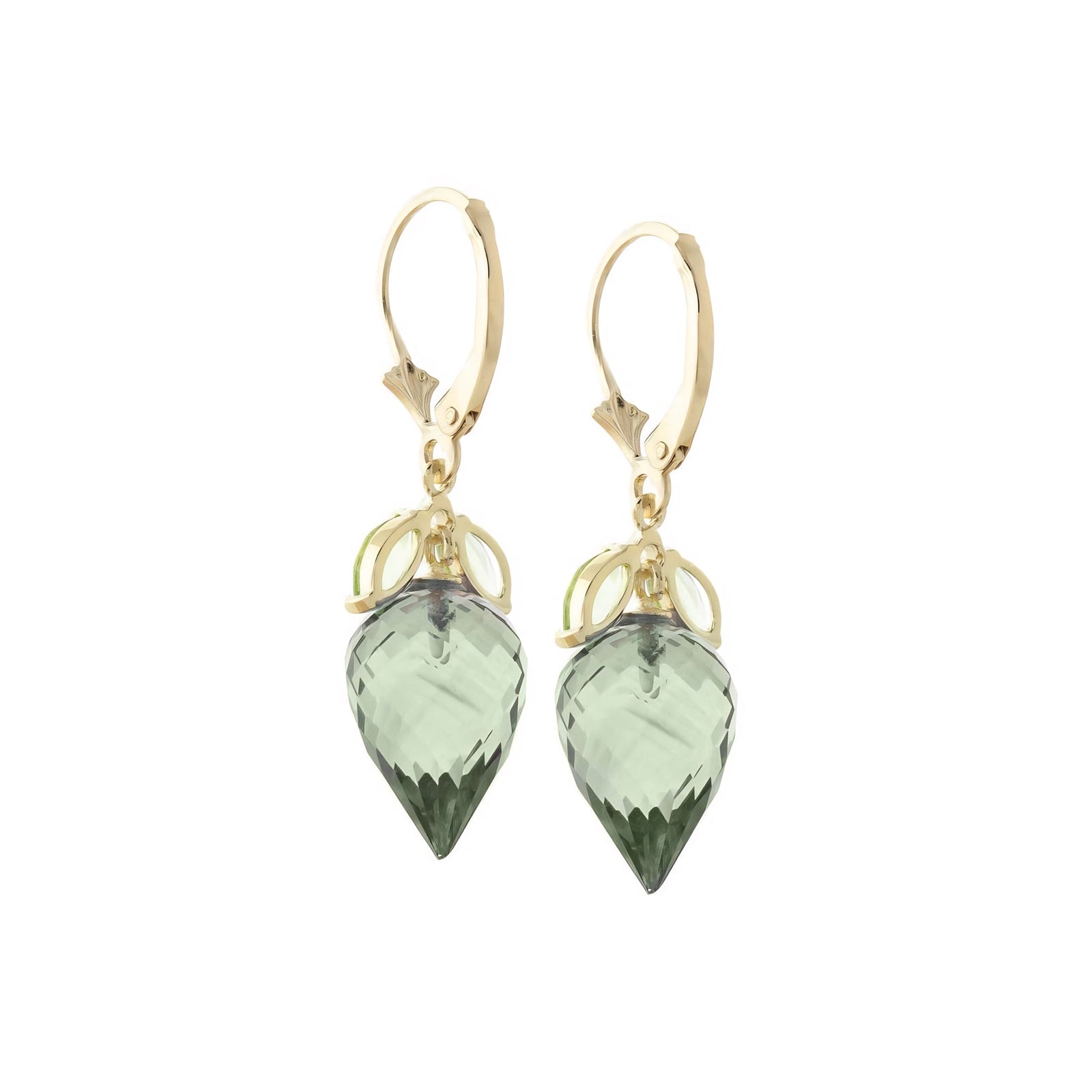 Yellow Gold Earrings Green Amethyst 10K — Ornella