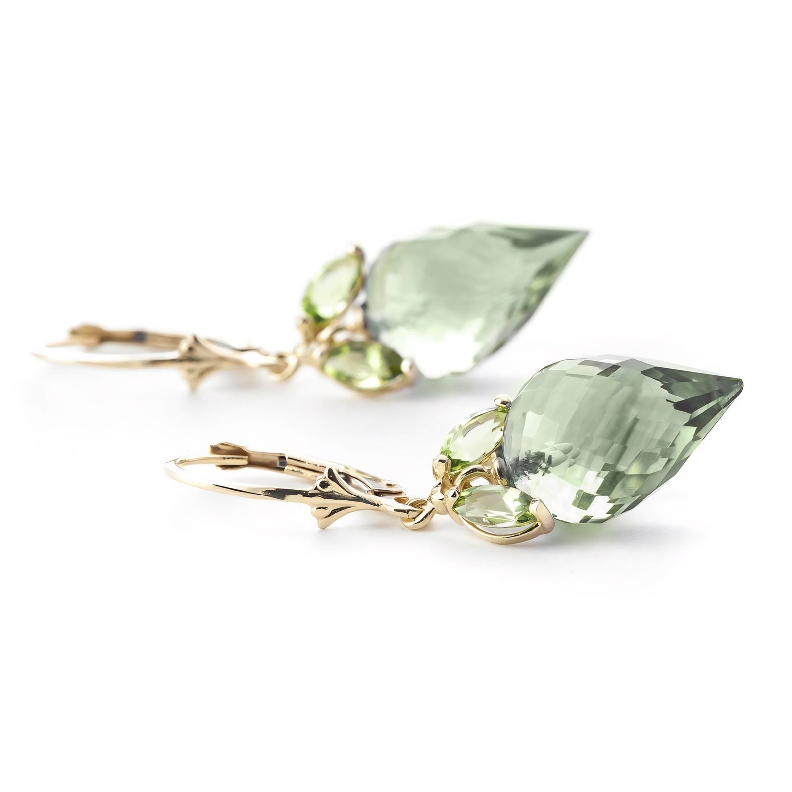Yellow Gold Earrings Green Amethyst 10K — Ornella