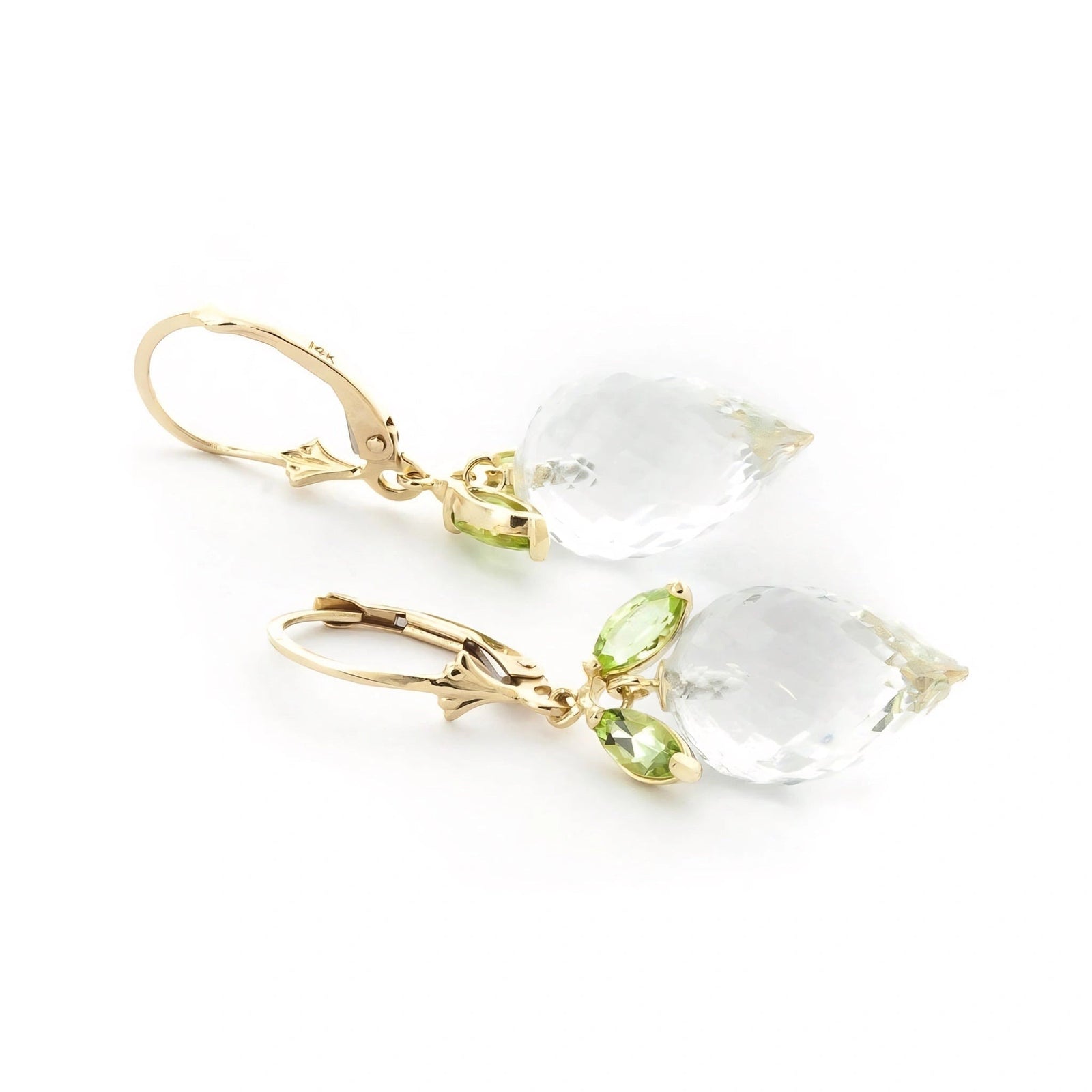 Yellow Gold Earrings Green Amethyst 10K — Ornella