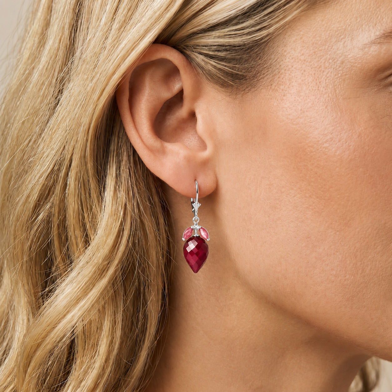 White Gold Earrings Ruby 10K — Ornella