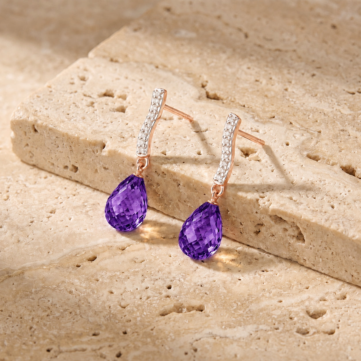 Rose Gold Earrings Green Amethyst 10K — Dorotea