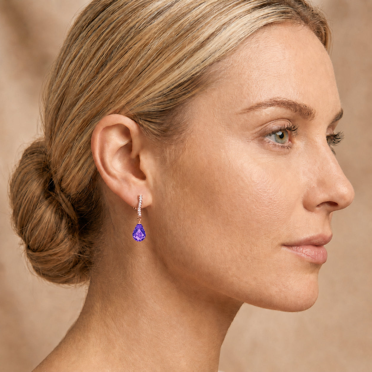 Rose Gold Earrings Green Amethyst 10K — Dorotea