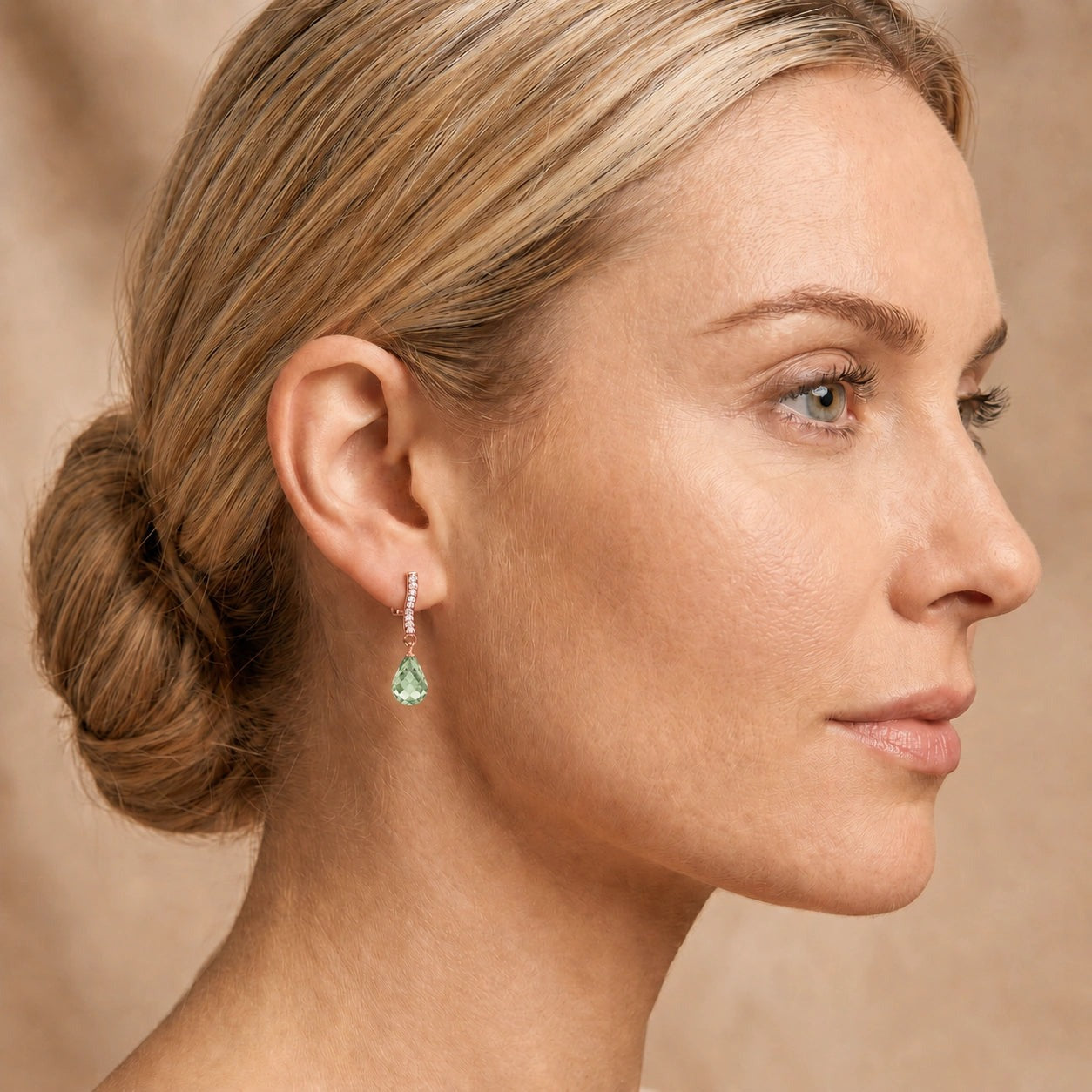 Rose Gold Earrings Green Amethyst 10K — Dorotea