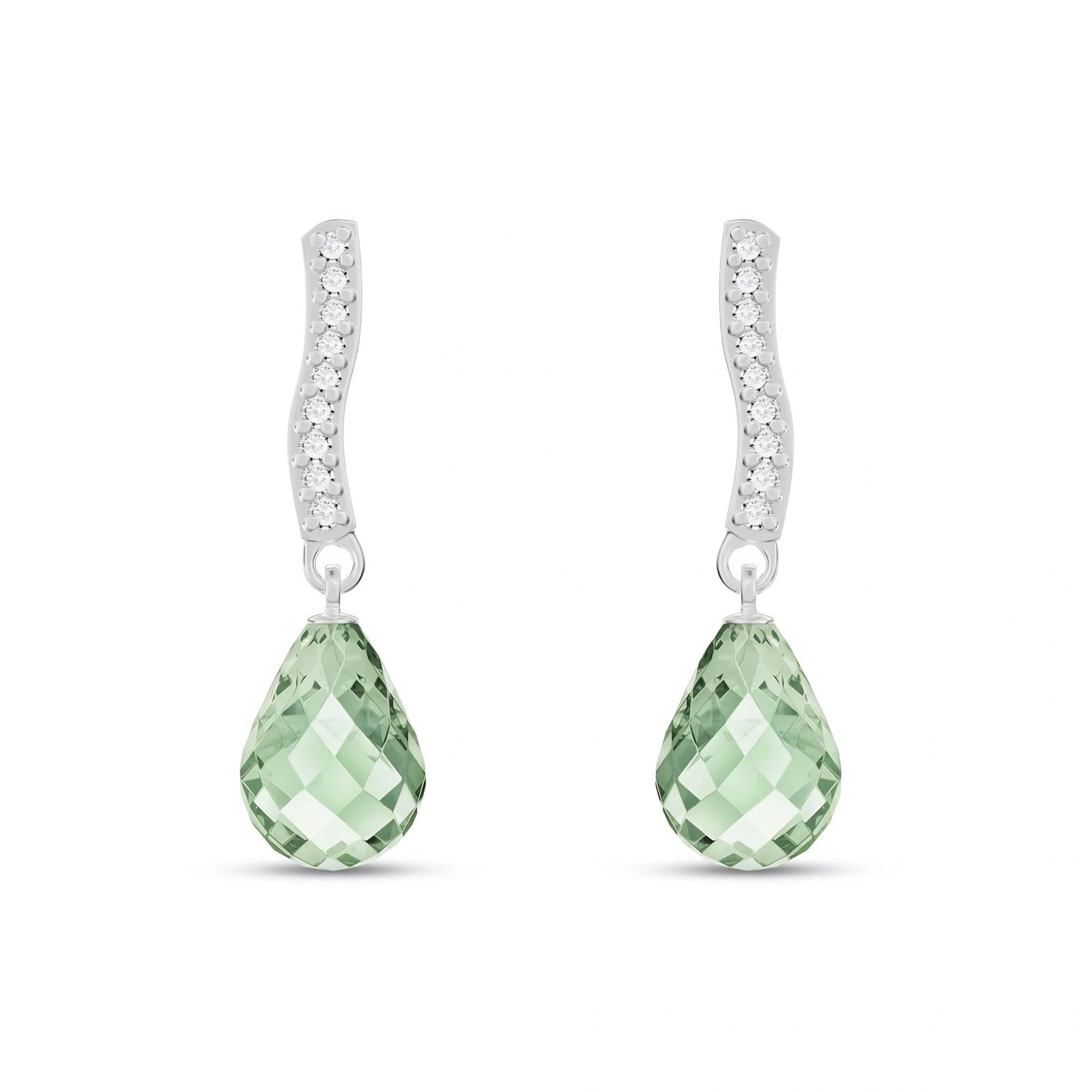 White Gold Earrings Green Amethyst 10K — Dorotea