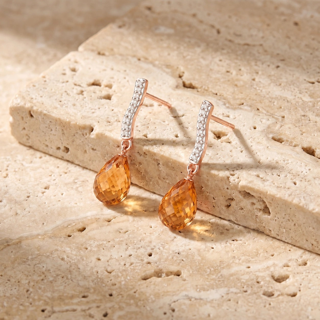Rose Gold Earrings Citrine 10K — Dorotea