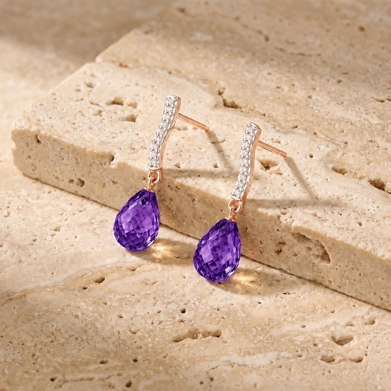 Rose Gold Earrings Amethyst 10K — Dorotea