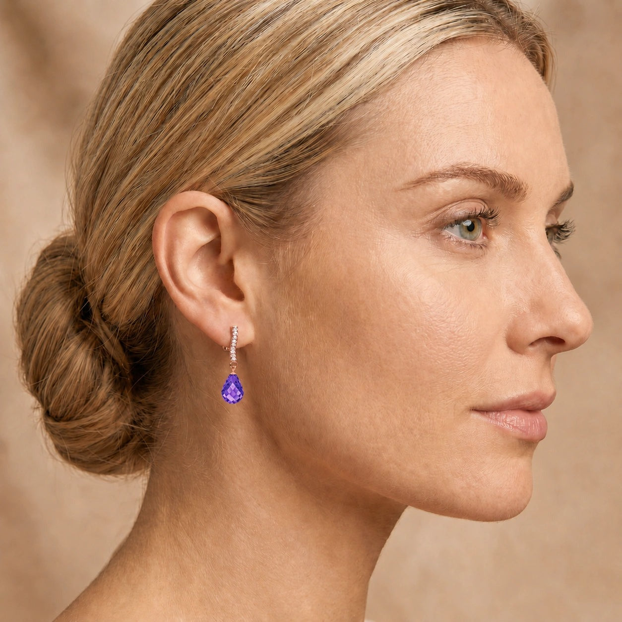 Rose Gold Earrings Amethyst 10K — Dorotea
