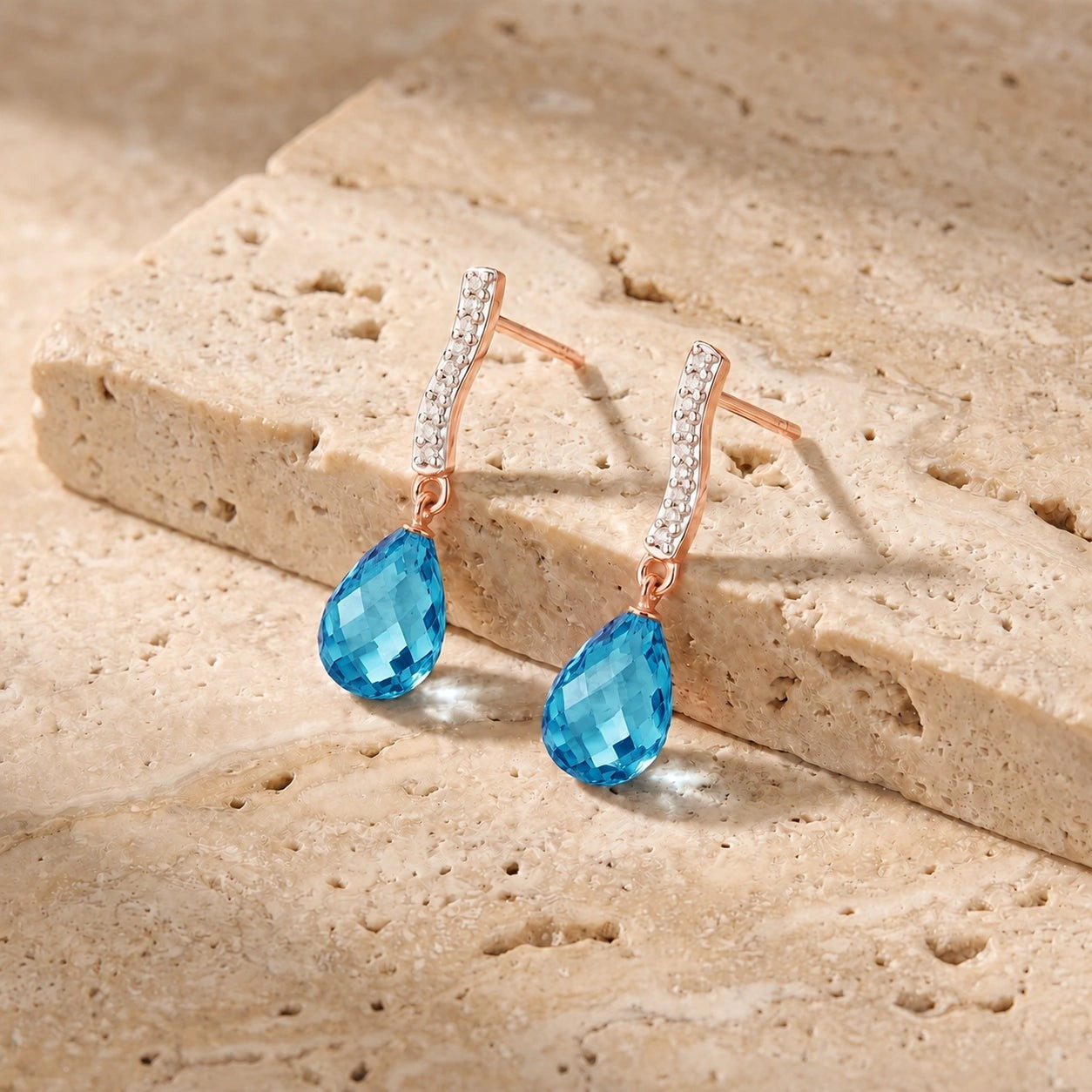 Rose Gold Earrings Blue Topaz 10K — Dorotea