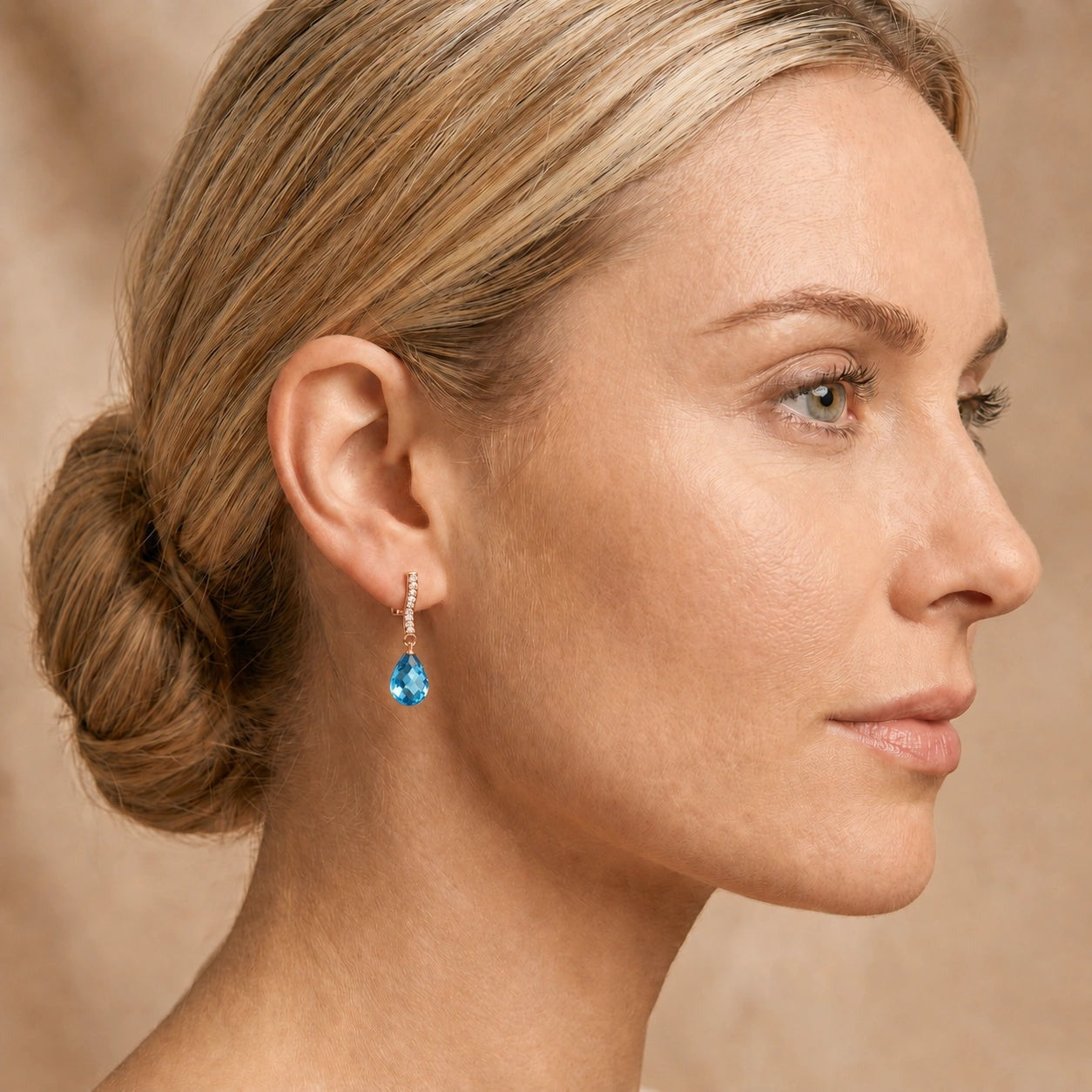 Rose Gold Earrings Blue Topaz 10K — Dorotea