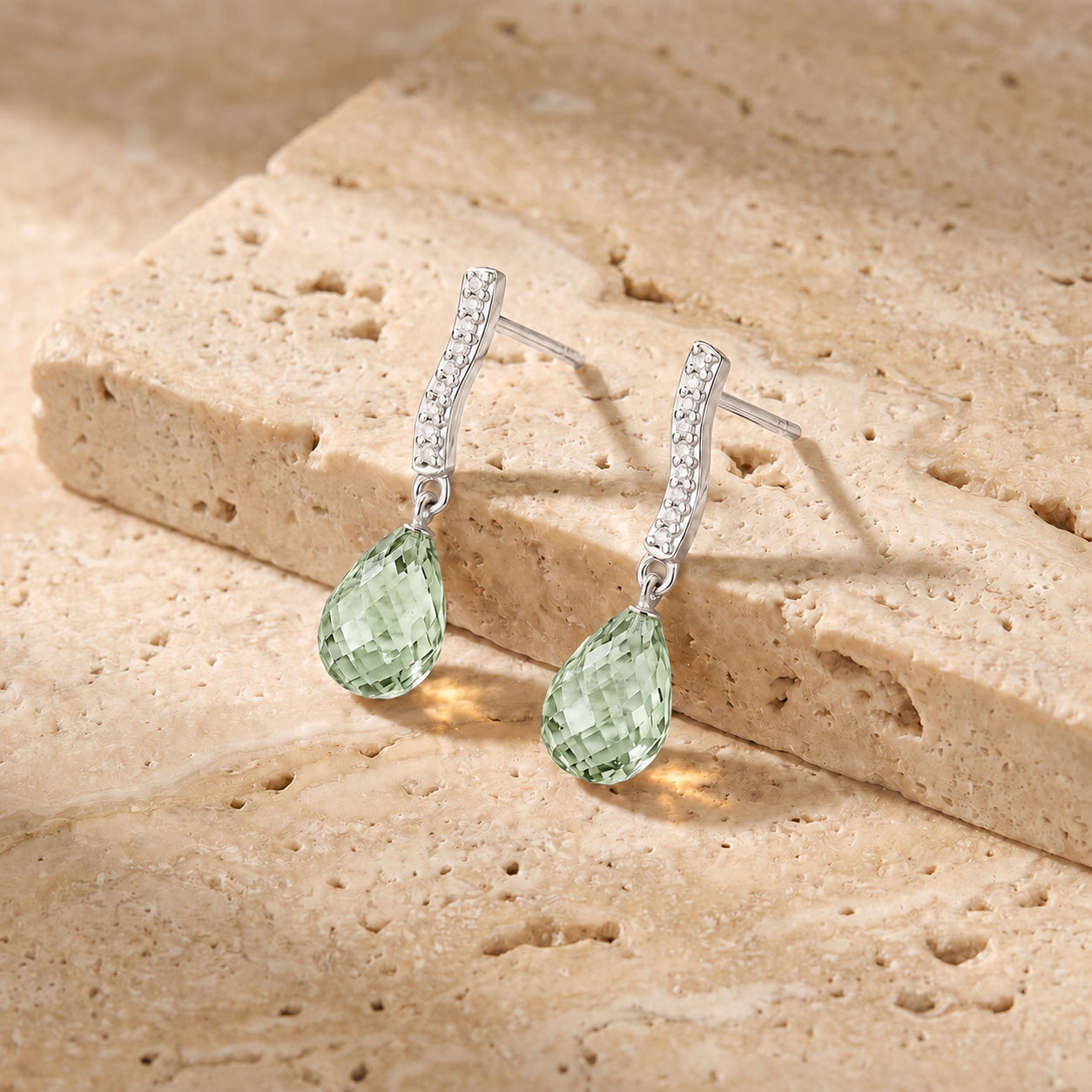 White Gold Earrings Pink Topaz 10K — Dorotea