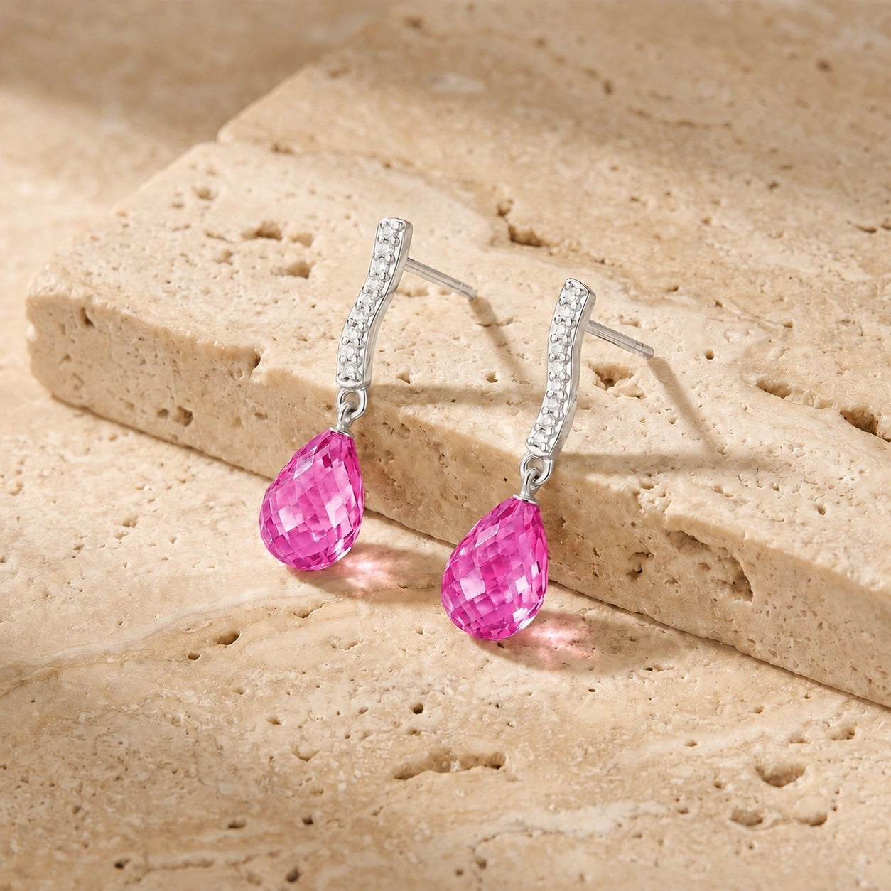 White Gold Earrings Pink Topaz 10K — Dorotea