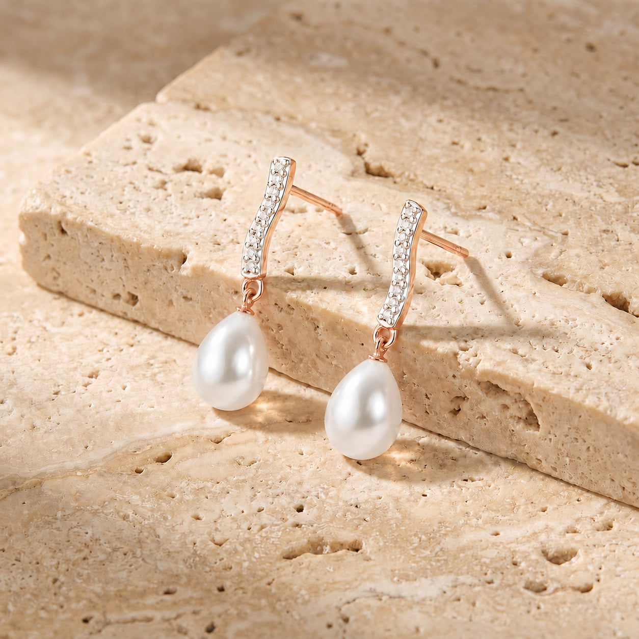 Rose Gold Earrings White Topaz 10K — Dorotea