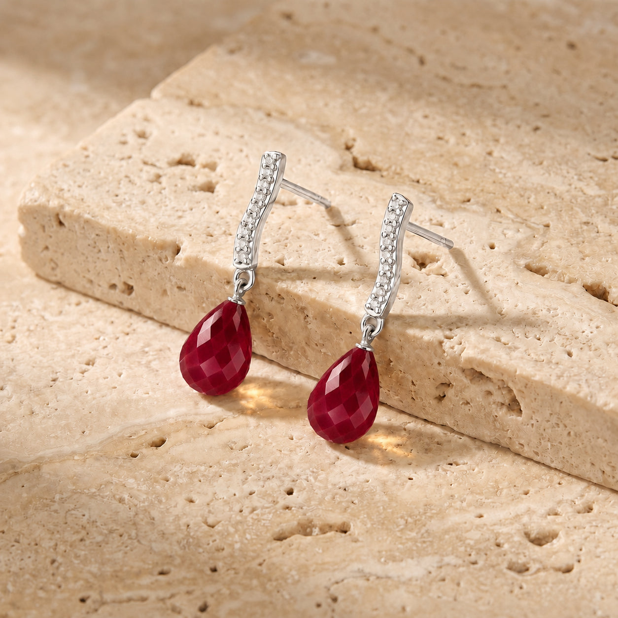 White Gold Earrings Ruby 10K — Dorotea