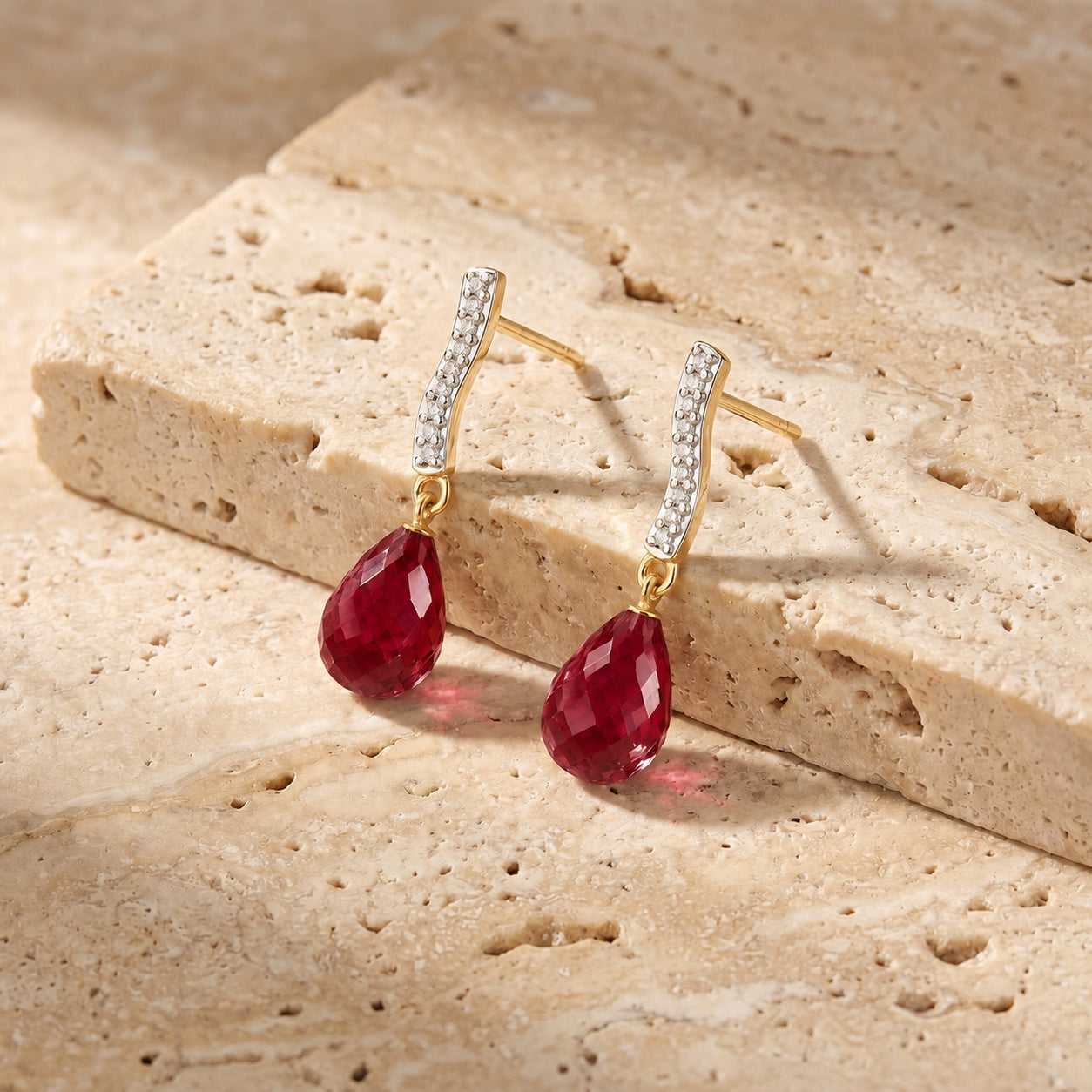 Yellow Gold Earrings Ruby 10K — Dorotea