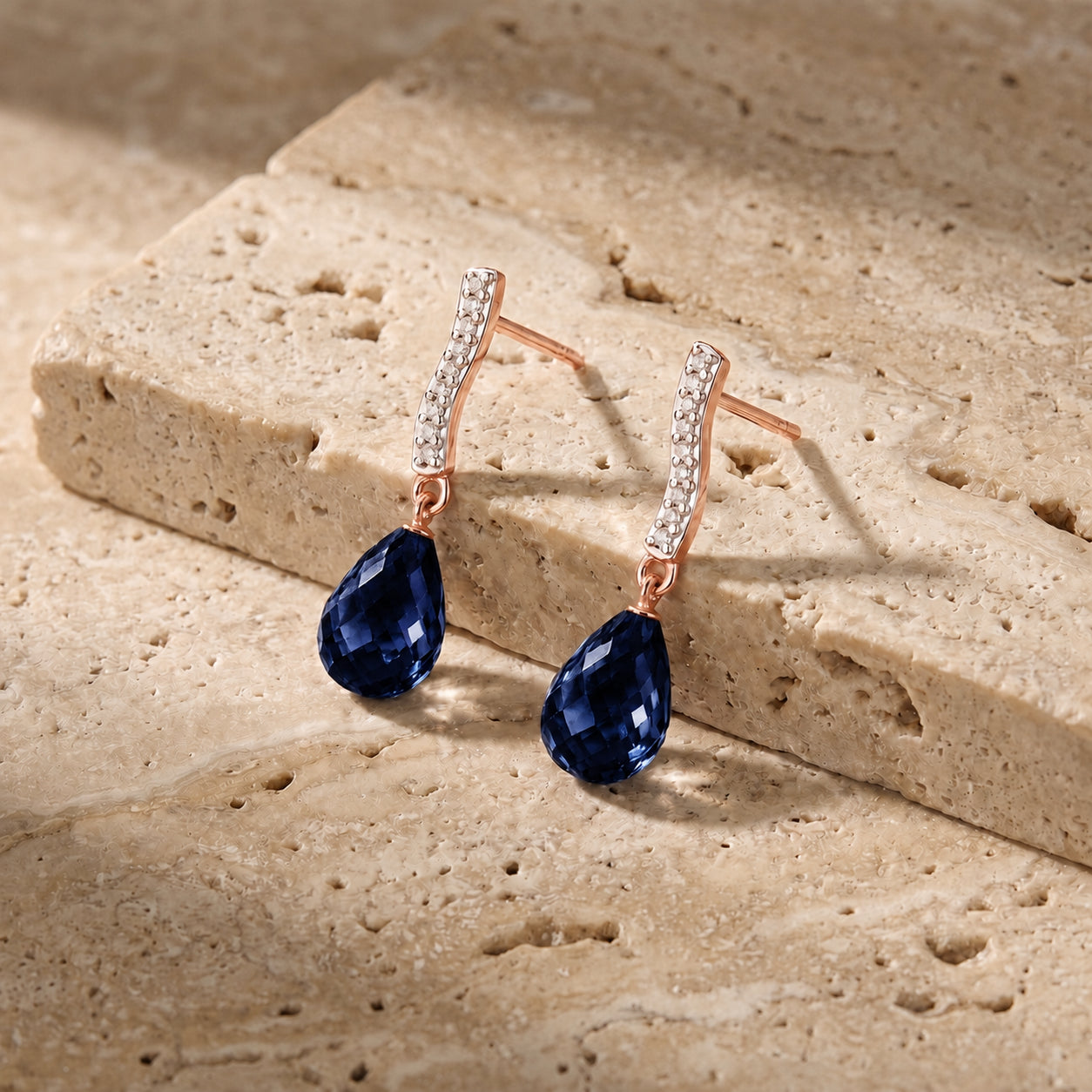 Rose Gold Earrings Sapphire 10K — Dorotea