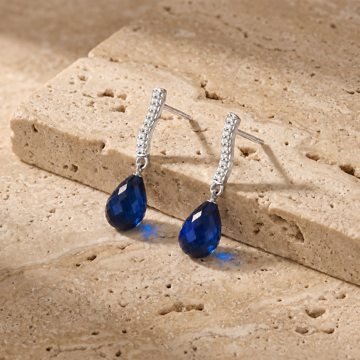 White Gold Earrings Sapphire 10K — Dorotea