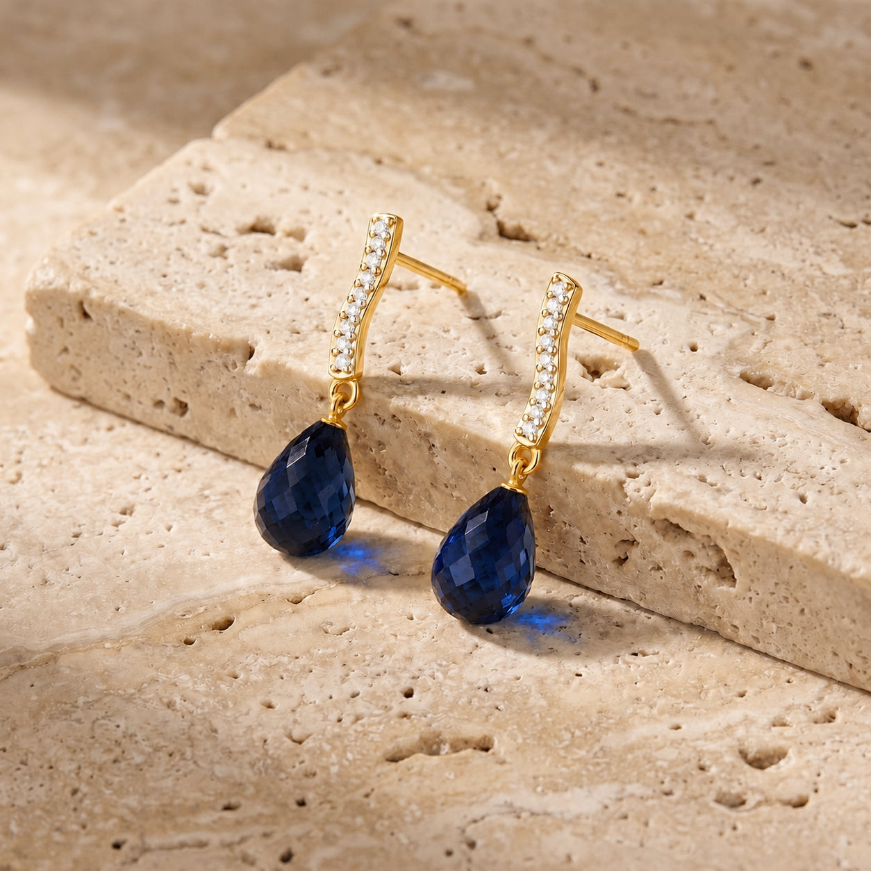 Yellow Gold Earrings Sapphire 10K — Dorotea