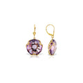 Yellow Gold Rose Leverback Earrings Amethyst 10K — Marianna