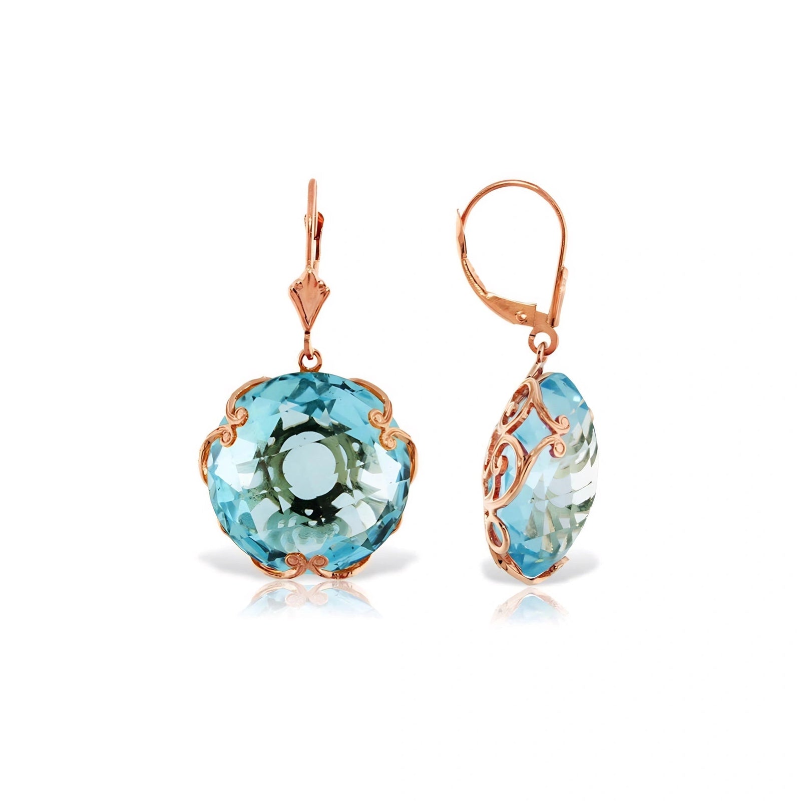 Rose Gold Rose Leverback Earrings Blue Topaz 10K — Marianna