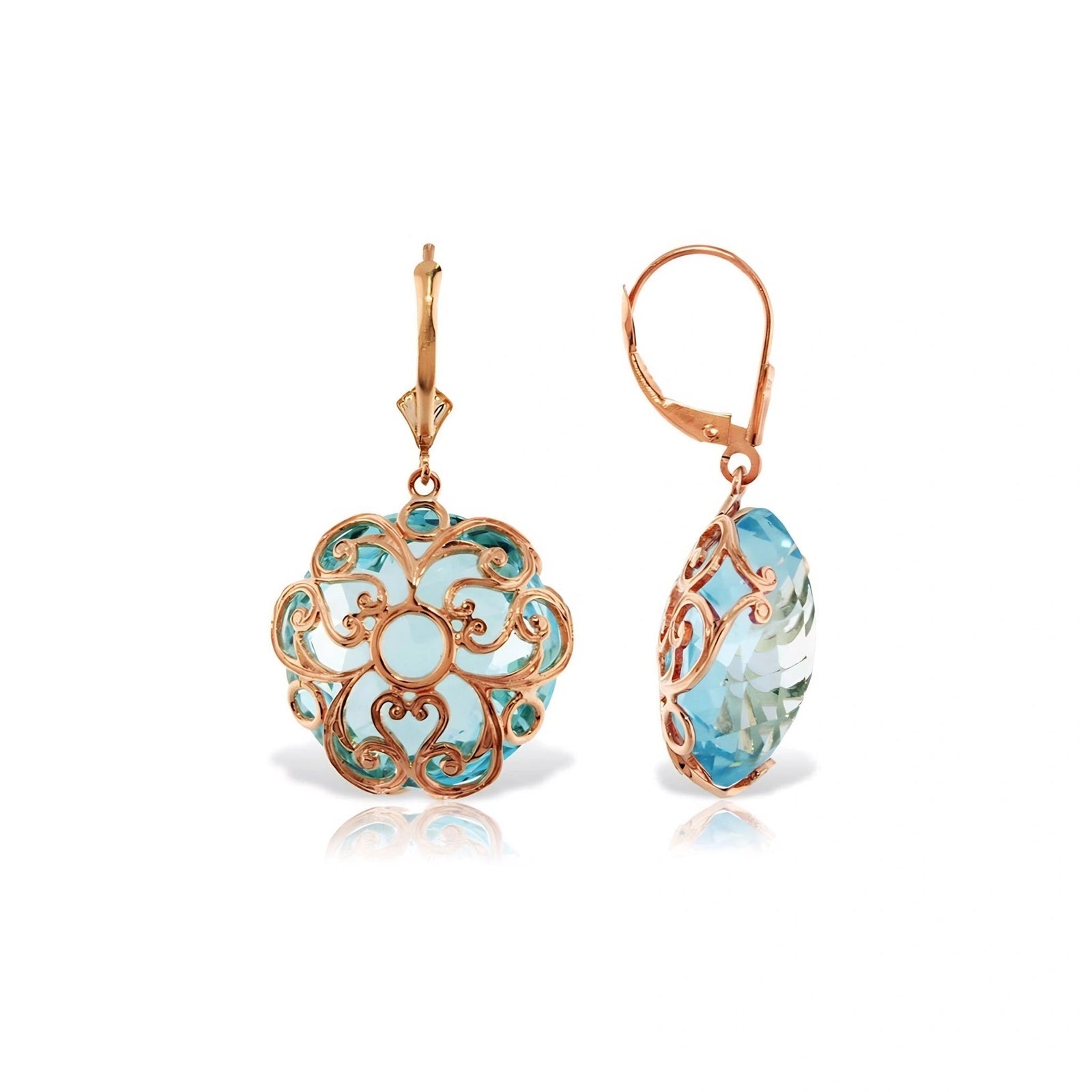Rose Gold Rose Leverback Earrings Blue Topaz 10K — Marianna