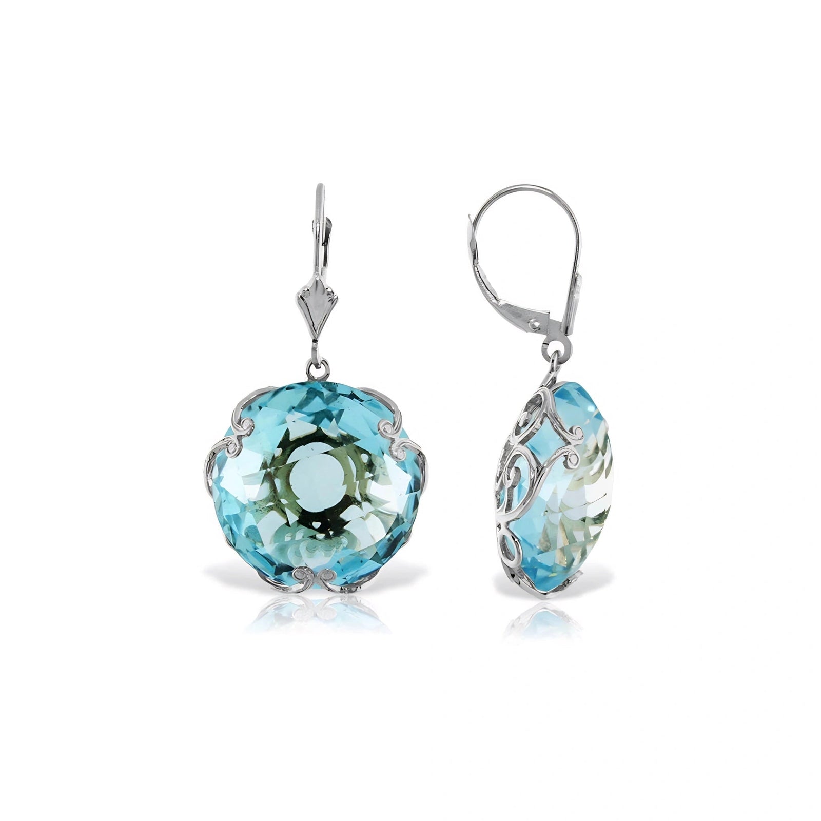 White Gold Rose Leverback Earrings Blue Topaz 10K — Marianna