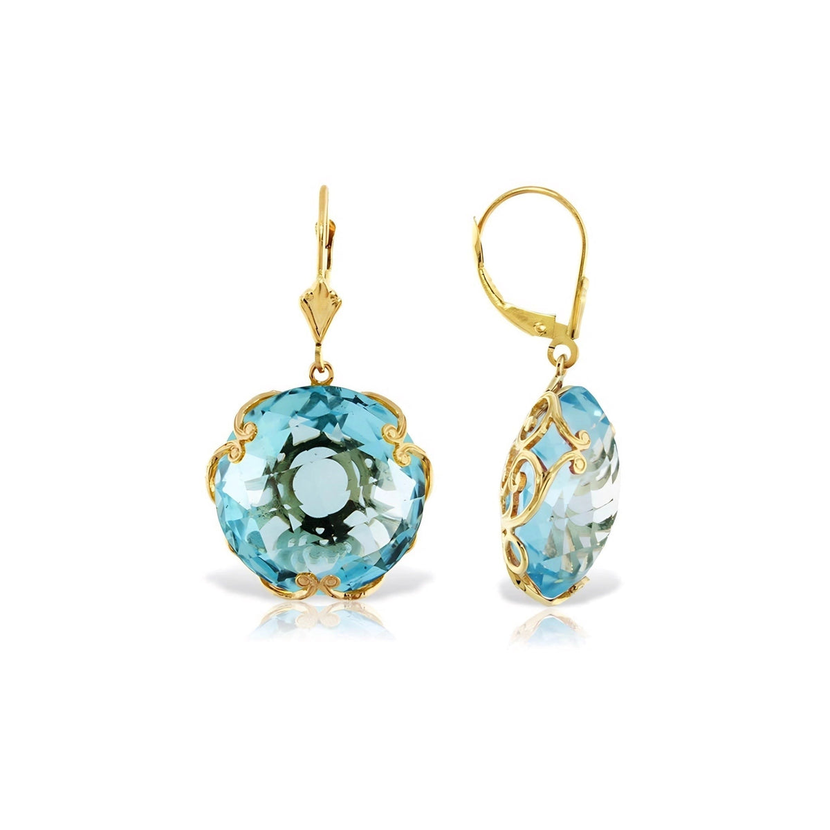 Yellow Gold Rose Leverback Earrings Blue Topaz 10K — Marianna