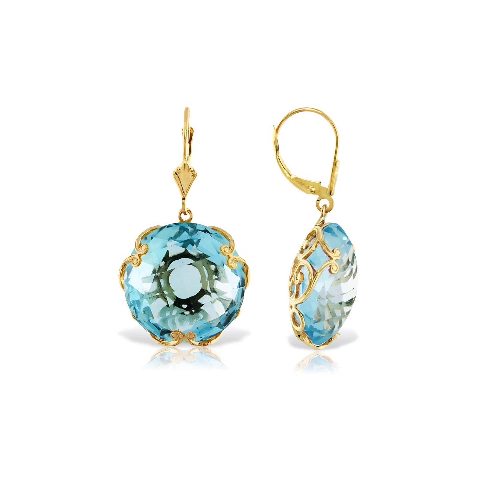 Yellow Gold Rose Leverback Earrings Blue Topaz 10K — Marianna