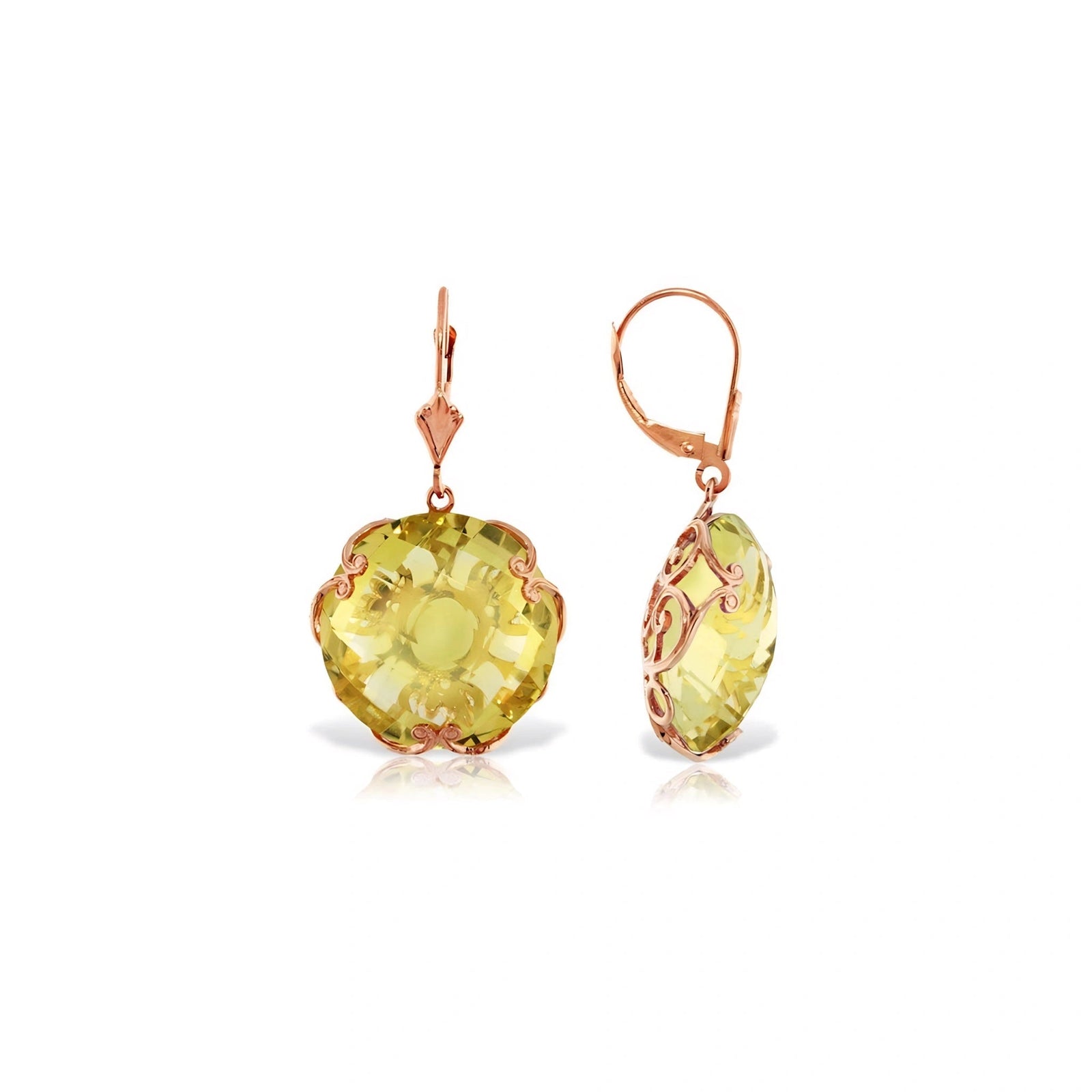 Rose Gold Rose Leverback Earrings Lemon Quartz 10K — Marianna