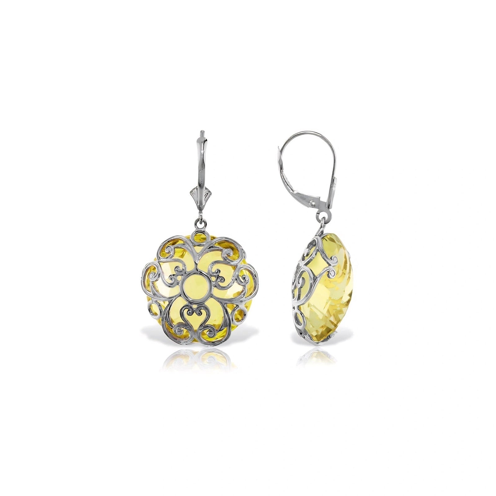 White Gold Rose Leverback Earrings Lemon Quartz 10K — Marianna