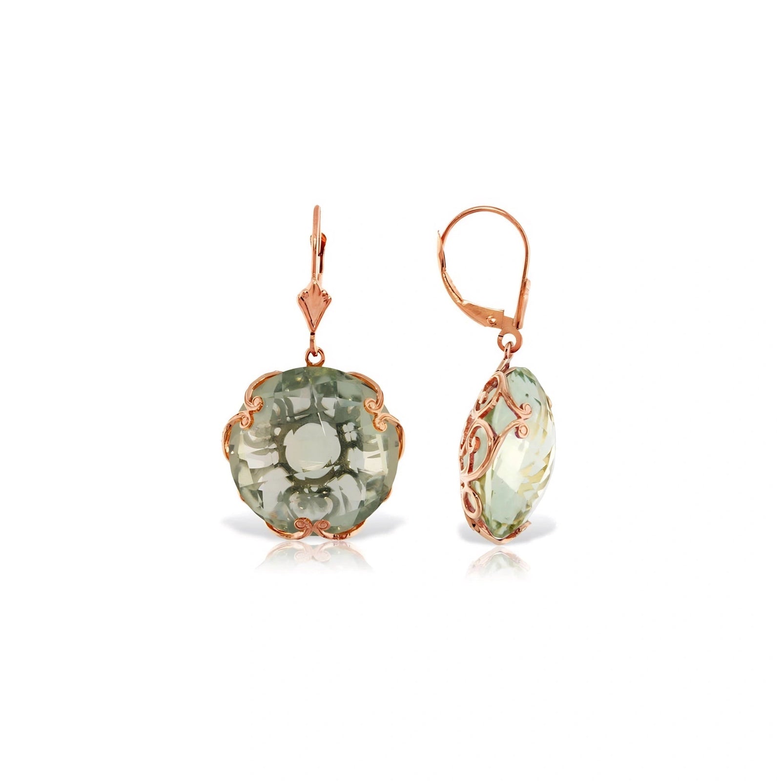 Rose Gold Rose Leverback Earrings Green Amethyst 10K — Marianna
