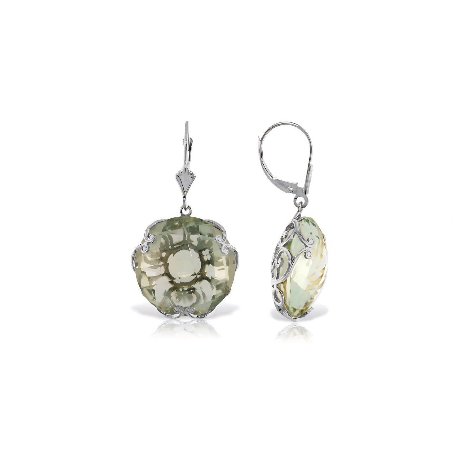 White Gold Rose Leverback Earrings Green Amethyst 10K — Marianna