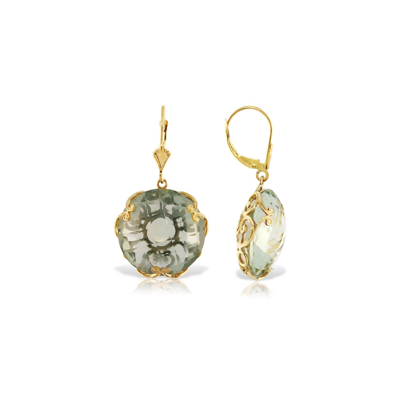Yellow Gold Rose Leverback Earrings Green Amethyst 10K — Marianna