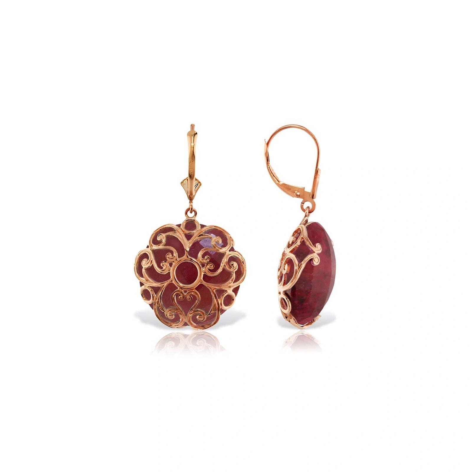 Rose Gold Rose Leverback Earrings Ruby 10K — Marianna