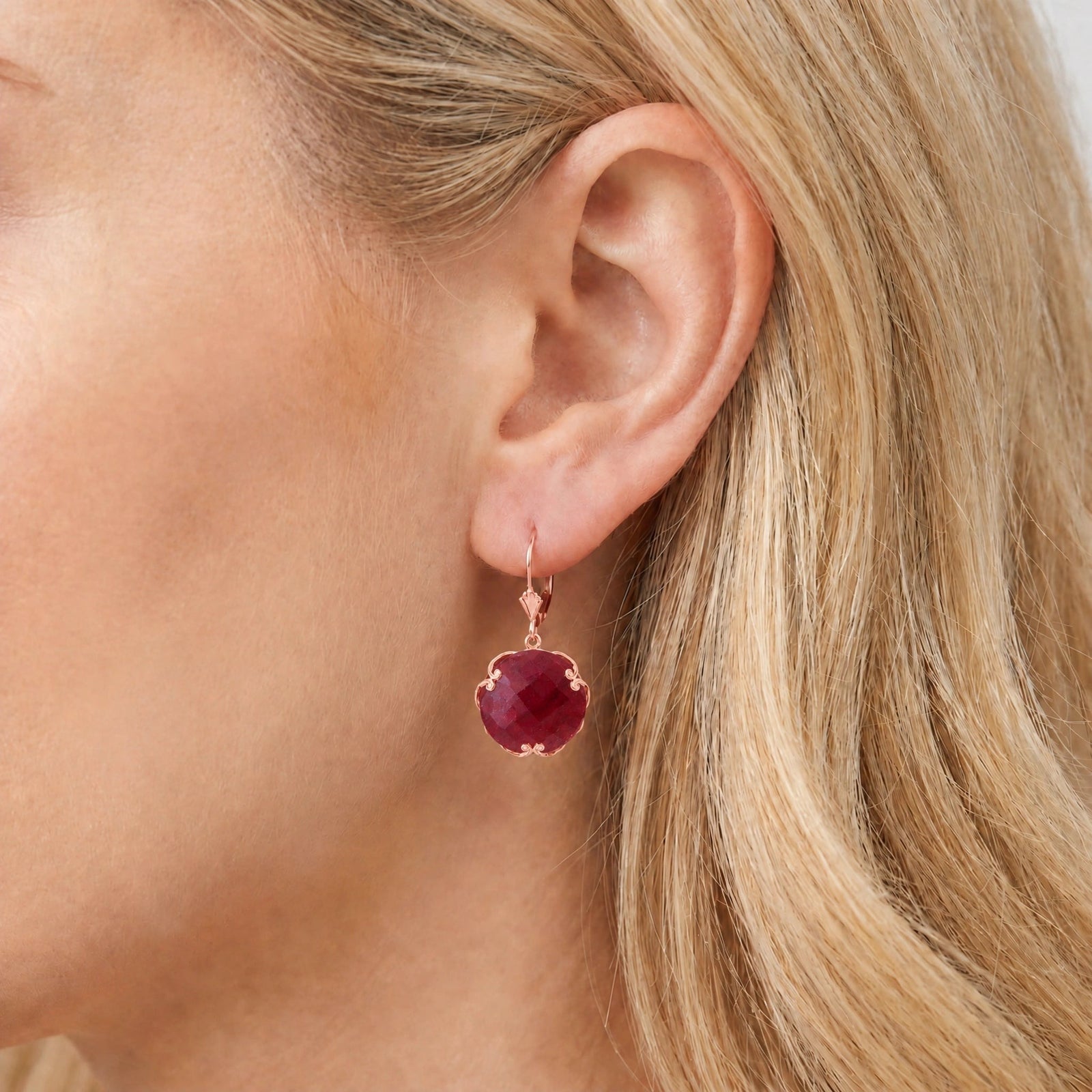 Rose Gold Rose Leverback Earrings Ruby 10K — Marianna