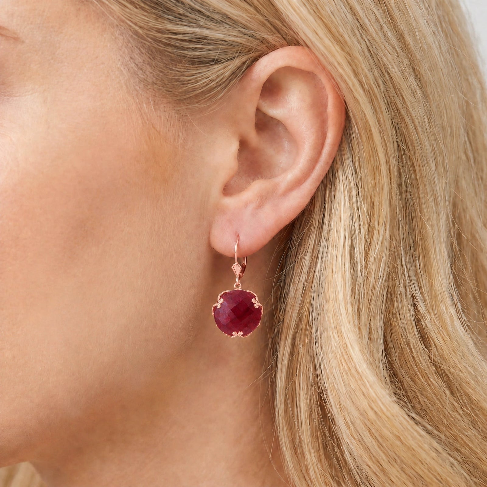 Rose Gold Rose Leverback Earrings Ruby 10K — Marianna