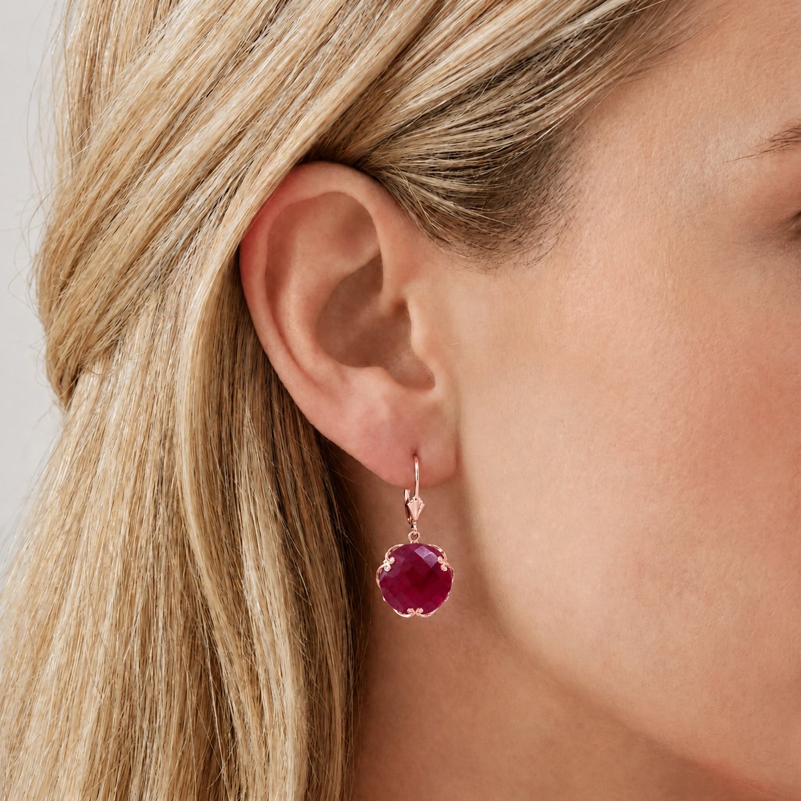Rose Gold Rose Leverback Earrings Ruby 10K — Marianna