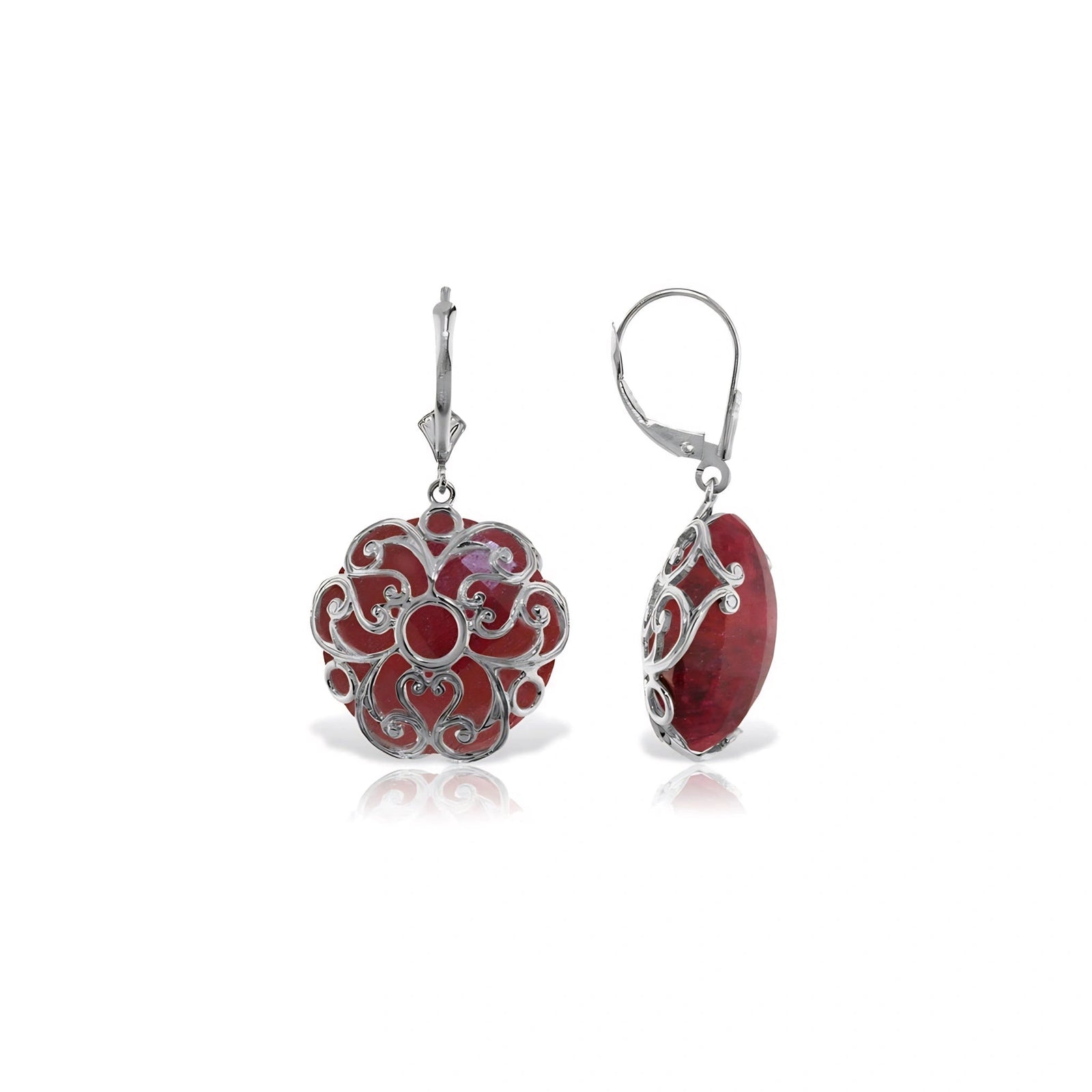 White Gold Rose Leverback Earrings Ruby 10K — Marianna