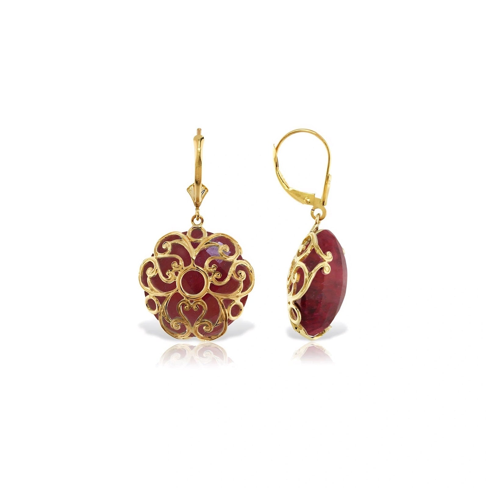 Yellow Gold Rose Leverback Earrings Ruby 10K — Marianna