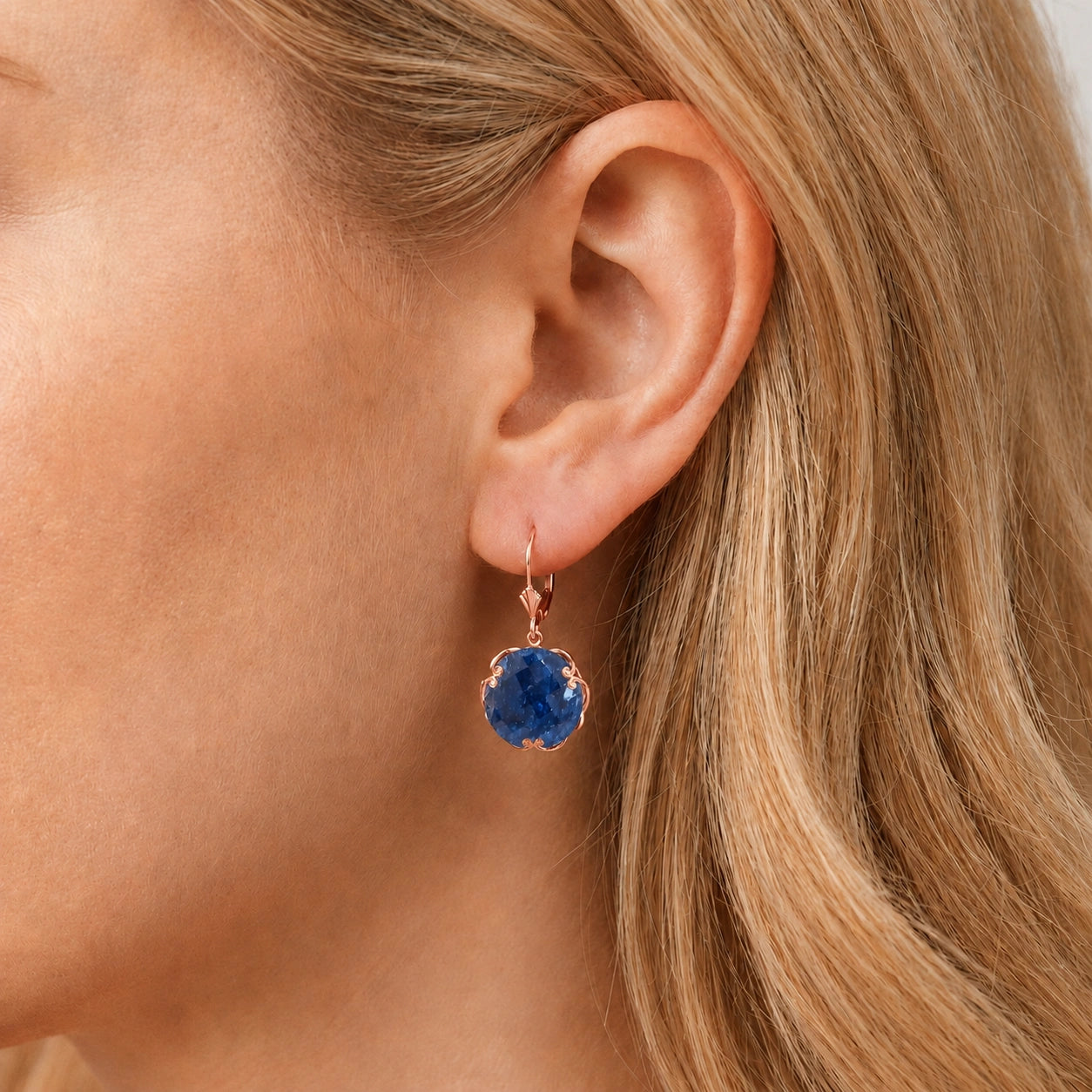 Rose Gold Rose Leverback Earrings Sapphire 10K — Marianna