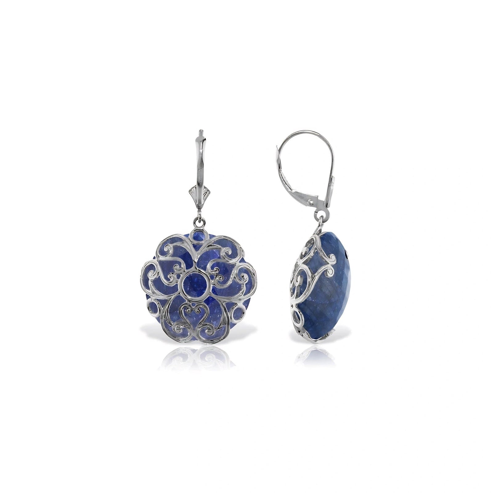 White Gold Rose Leverback Earrings Sapphire 10K — Marianna