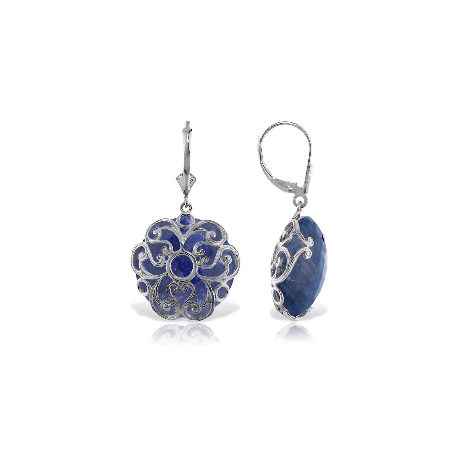 White Gold Rose Leverback Earrings Sapphire 10K — Marianna
