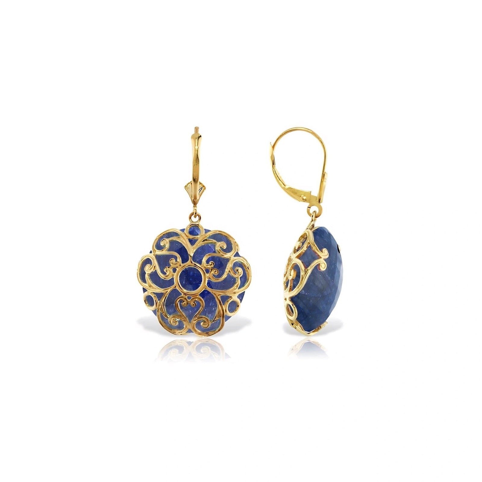 Yellow Gold Rose Leverback Earrings Sapphire 10K — Marianna
