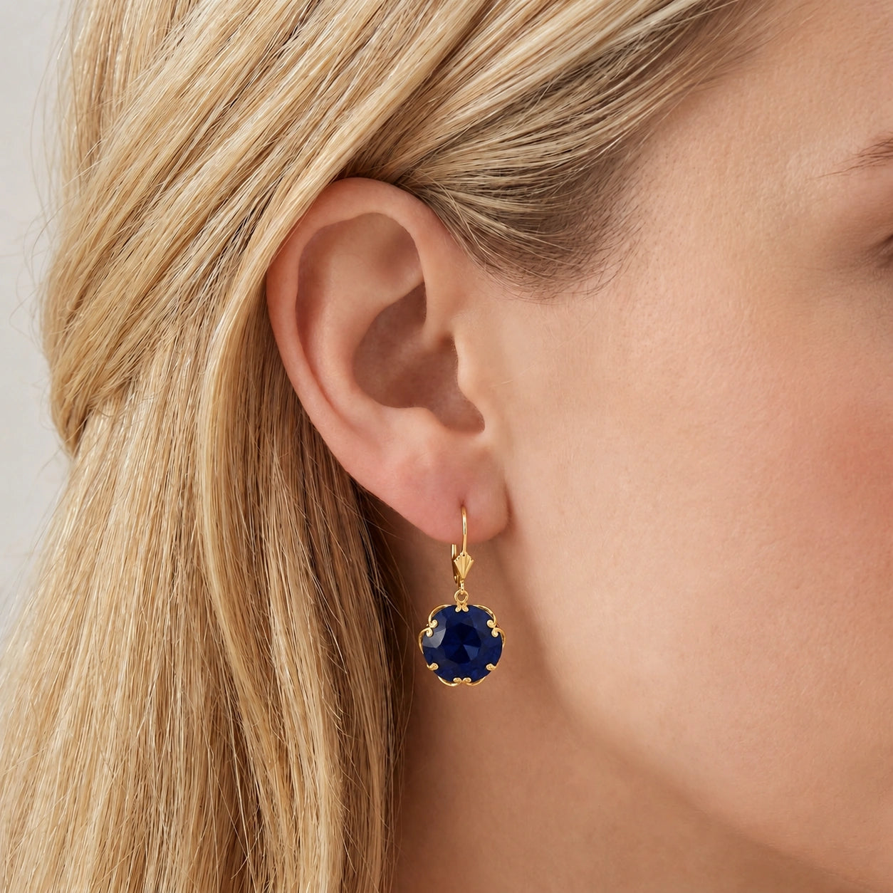 Yellow Gold Rose Leverback Earrings Sapphire 10K — Marianna