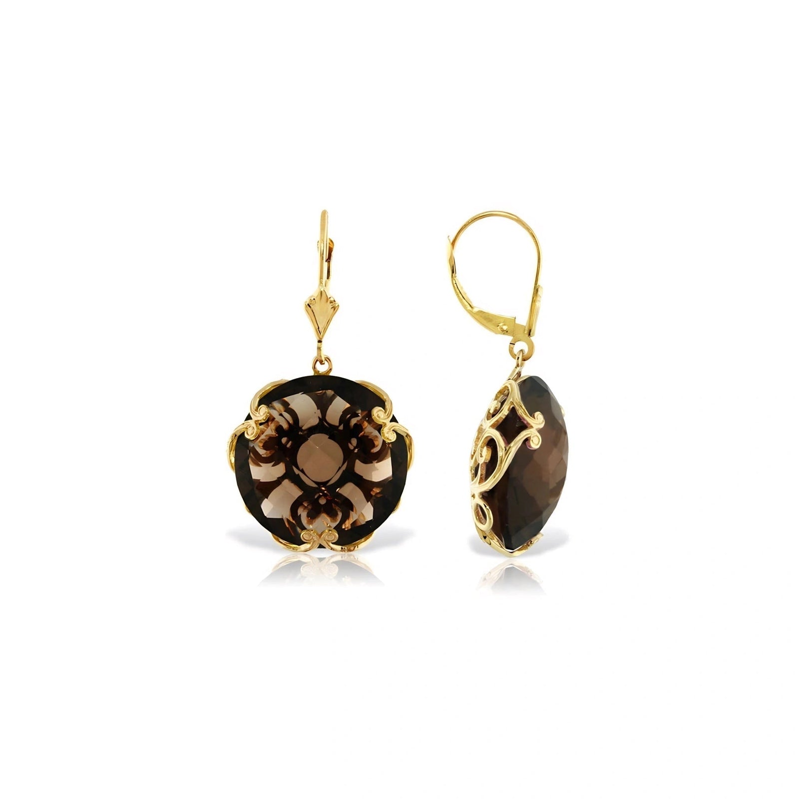 Yellow Gold Rose Leverback Earrings Smoky Quartz 10K — Marianna