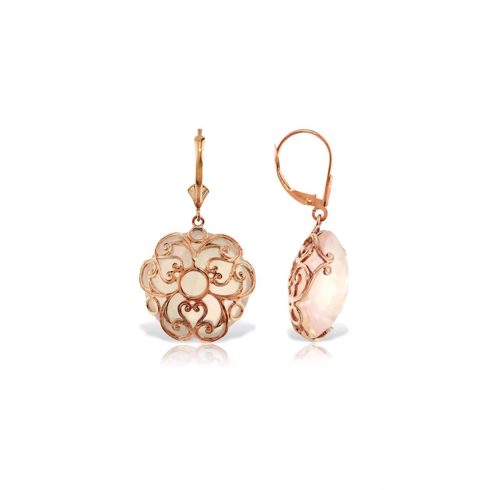 Rose Gold Rose Leverback Earrings Rose Quartz 10K — Marianna